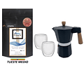 ☕️ Pack Cafetera Italiana Moka 3 tazas, Café de Especialidad Arábica 250 gr y Tazas doble pared