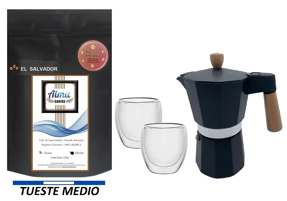 ☕️ Pack Cafetera Italiana Moka 3 tazas, Café de Especialidad Arábica 250 gr y Tazas doble pared 2