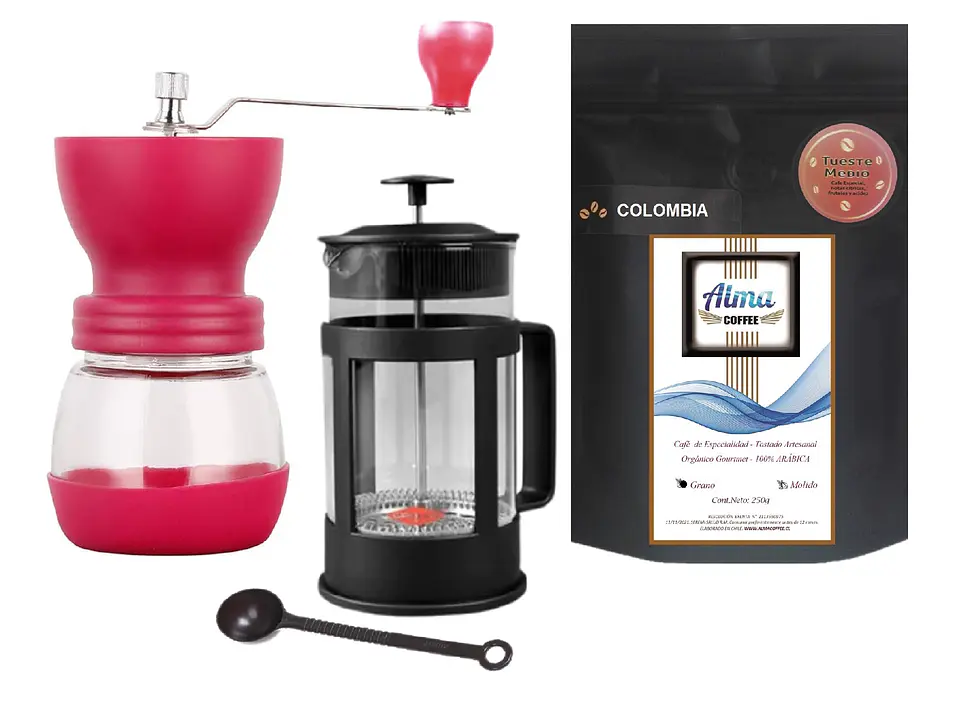 Pack Café de Especialidad, Molinillo, Cafetera Prensa Francesa 600ml y cuchara porcionadora de obsequio 2