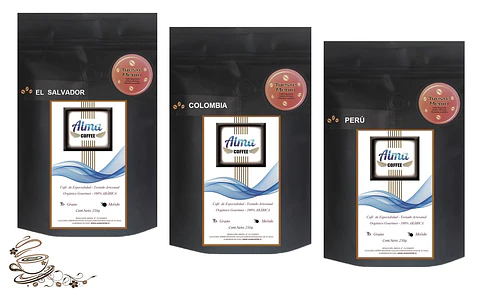 Café Especialidad Colombia, Perú, El Salvador 100% Arábica "Tueste Medio"  (3x250gr)