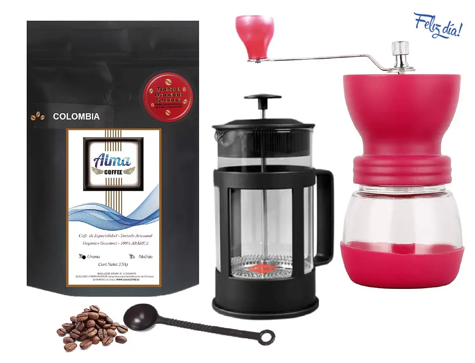 Pack Café de Especialidad, Molinillo, Cafetera Prensa Francesa 600ml y cuchara porcionadora de obsequio 1