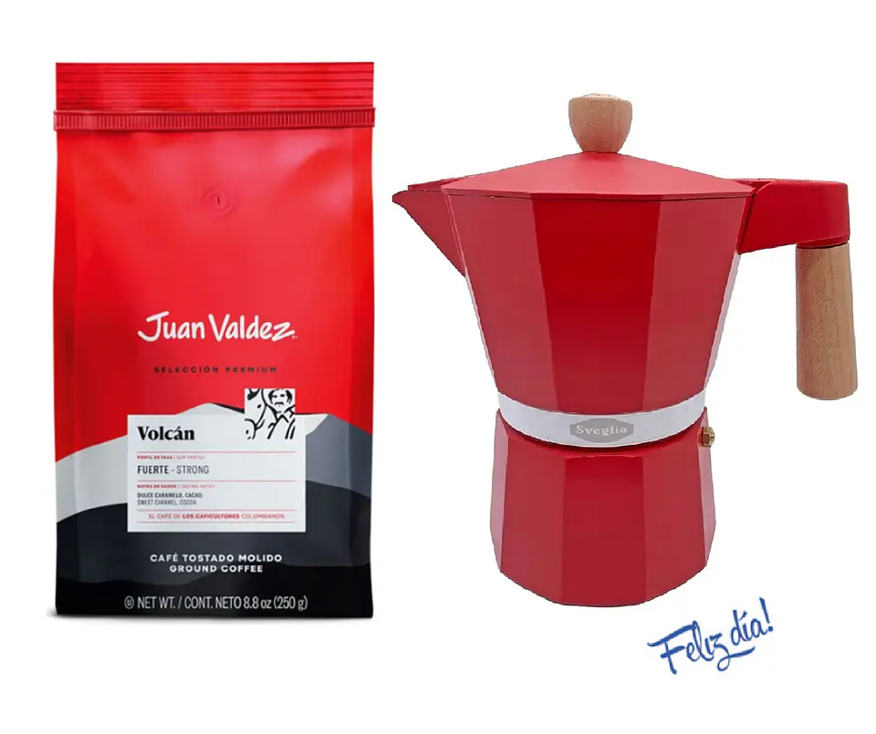 ☕️ Café Juan Valdez Volcán 250 gr Molido + Cafetera Italiana Moka 2