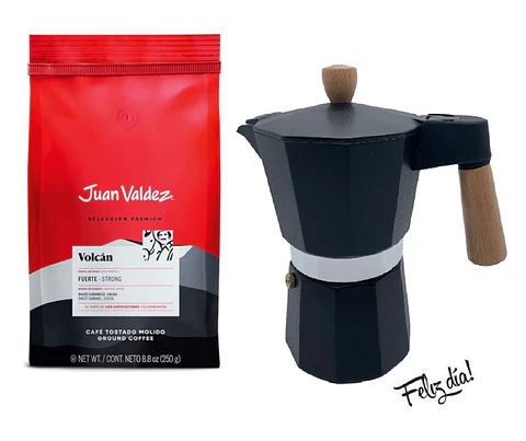 ☕️ Café Juan Valdez Volcán 250 gr Molido + Cafetera Italiana Moka