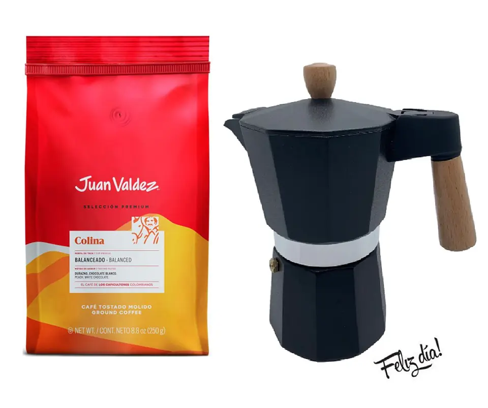 ☕️ Café Juan Valdez Colina 250 gr Molido + Cafetera Italiana Moka  3