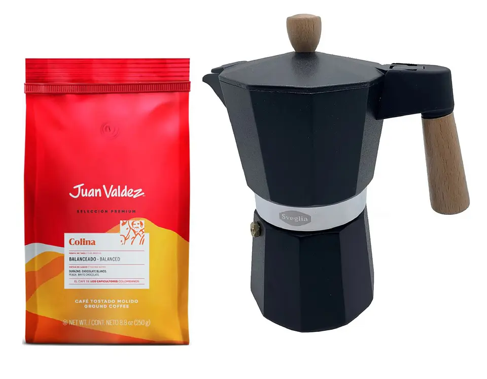 ☕️ Café Juan Valdez Colina 250 gr Molido + Cafetera Italiana Moka  5