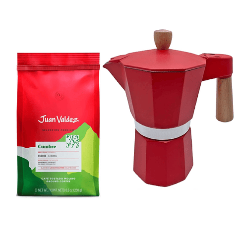 ☕️ Café Juan Valdez Cumbre Fuerte 250 gr Molido + Cafetera Italiana Moka