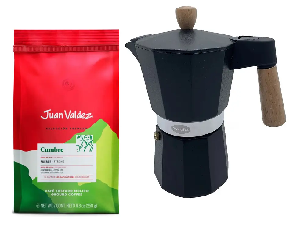 ☕️ Café Juan Valdez Cumbre Fuerte 250 gr Molido + Cafetera Italiana Moka 6