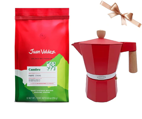 ☕️ Café Juan Valdez Cumbre Fuerte 250 gr Molido + Cafetera Italiana Moka