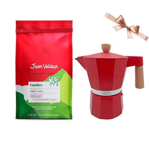 ☕️ Café Juan Valdez Cumbre Fuerte 250 gr Molido + Cafetera Italiana Moka