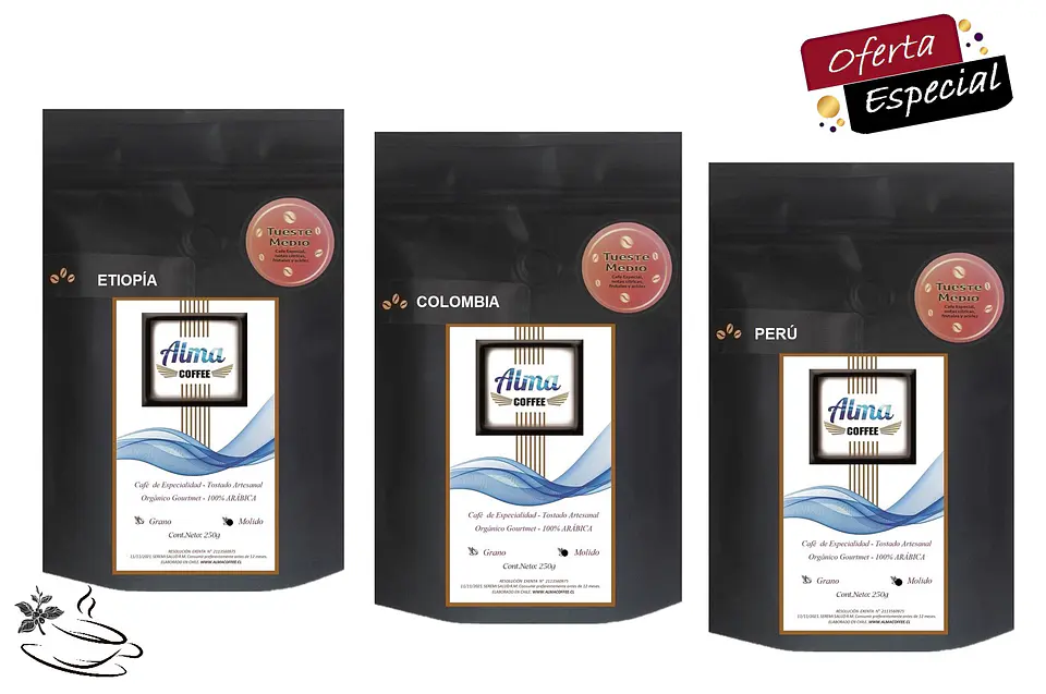 Café Especialidad Colombia, Perú, Etiopía 100% Arábica 