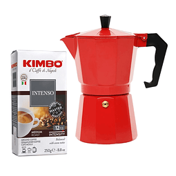 Café Kimbo Intenso 250 gr Molido + Cafetera Italiana Moka 6 tazas