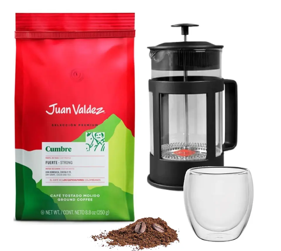 ☕️ Café Juan Valdez 250 gr Molido + Cafetera Prensa Francesa 600ml + Taza obsequio 1