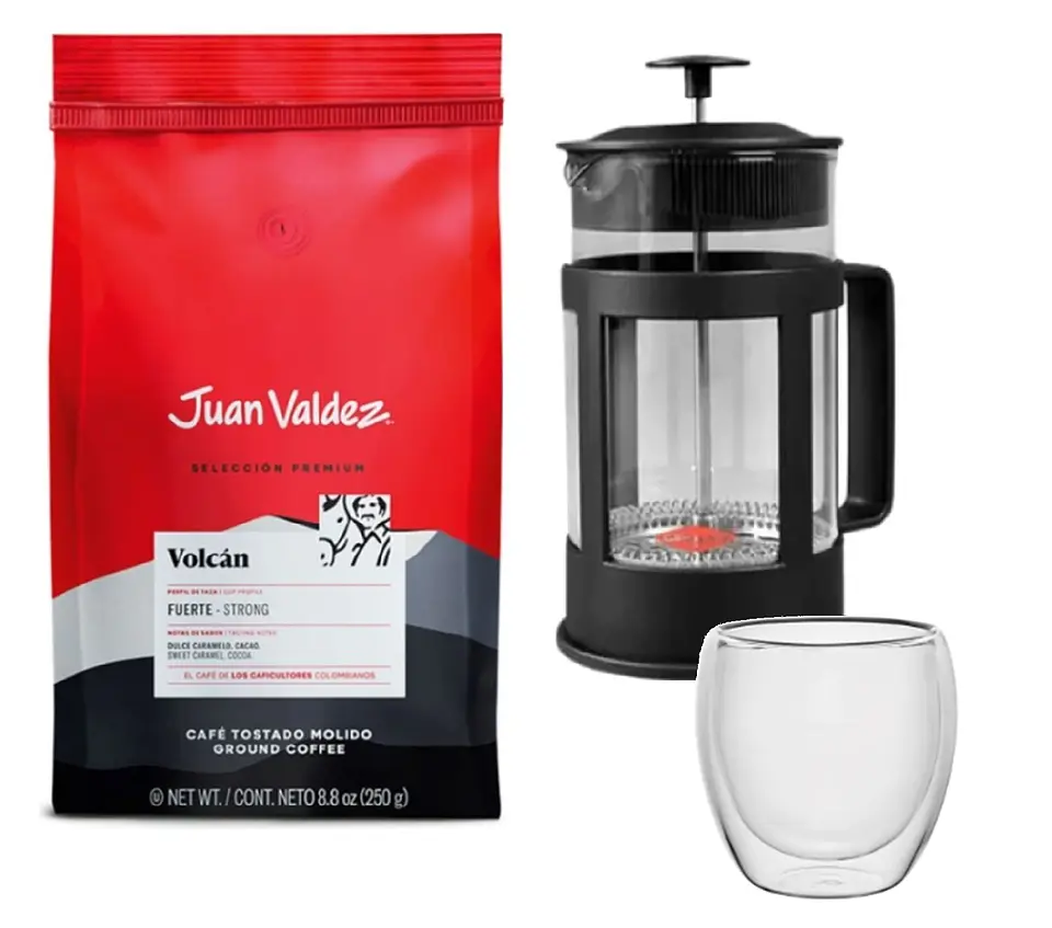 ☕️ Café Juan Valdez 250 gr Molido + Cafetera Prensa Francesa 600ml + Taza obsequio 3