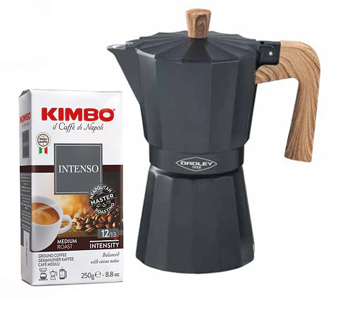 Cafetera Italiana Dakar Oroley 9 Tazas espresso y Café Intenso Kimbo 250gr