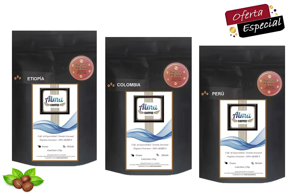 Café Especialidad Colombia, Perú, Etiopía 100% Arábica 