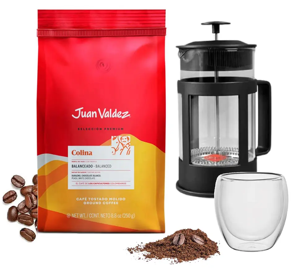 ☕️ Café Juan Valdez 250 gr Molido + Cafetera Prensa Francesa 600ml + Taza obsequio 2