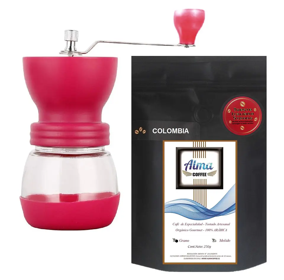 Café de Especialidad Colombia grano y Molinillo con muelas cónicas cerámicas 1