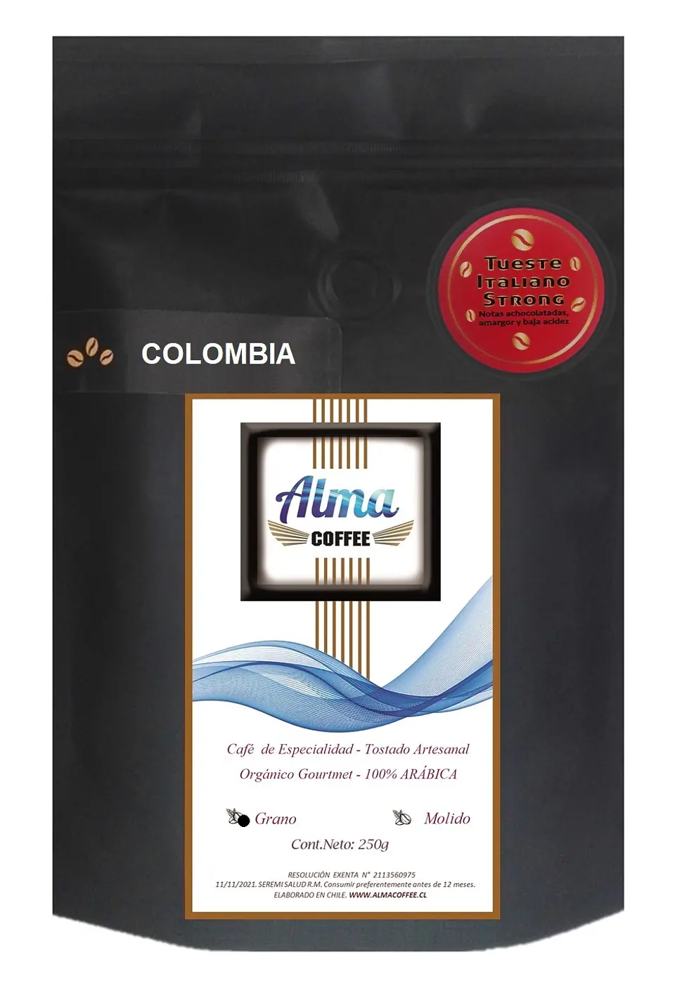 Café de Especialidad Colombia grano y Molinillo con muelas cónicas cerámicas 2