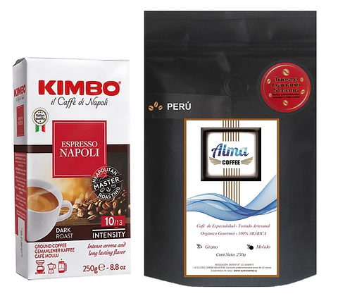 Café Especialidad Perú 100% Arábica y Kimbo Espresso Napoletano pack 2 unidades de 250 gr
