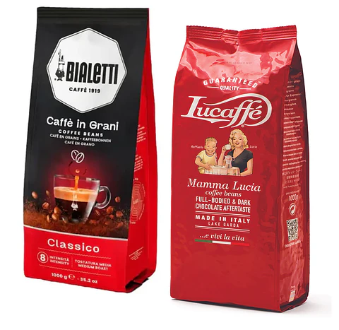 Café Bialetti Classico 1Kg y Lucaffe Mamma Lucía en Grano 1Kg