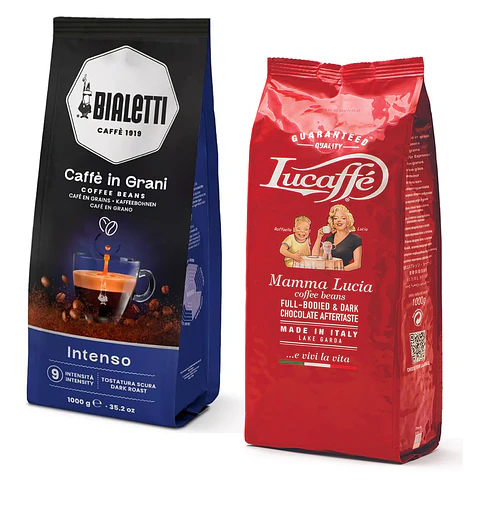 Café Bialetti Intenso 1Kg y Lucaffe Mamma Lucía en Grano 1Kg