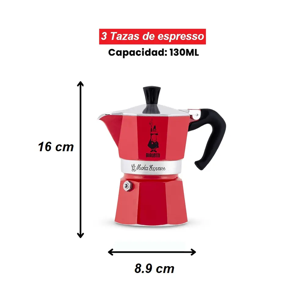 Cafetera Italiana BIALETTI Moka Express 3 tazas 130 ml Rojo 3