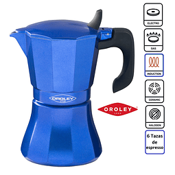 Cafetera Moka Italiana Express Petra Blue Inducción Oroley 6 Tazas