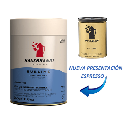 Café Hausbrandt 100% Arábica Variedades Sublime Espresso o Descafeinado 