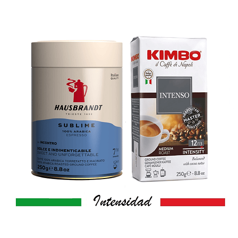 Café Kimbo Intenso y Hausbrandt Espresso Molido 250gr 
