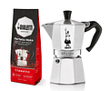 Cafetera Moka Italiana Bialetti 6 Tazas y Café Bialetti Molido Perfetto Moka 250gr