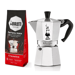 Cafetera Moka Italiana Bialetti 6 Tazas y Café Bialetti Molido Perfetto Moka 250gr