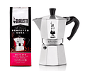 Cafetera Moka Italiana Bialetti 6 Tazas y Café Bialetti Molido Perfetto Moka 250gr