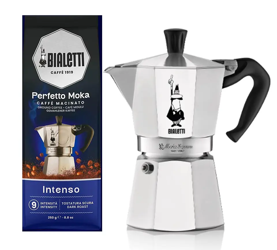 Cafetera Moka Italiana Bialetti 6 Tazas y Café Bialetti Molido Perfetto Moka 250gr 3