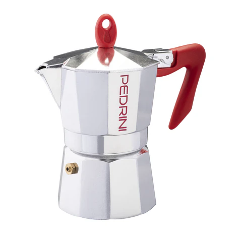 Cafetera Italiana PEDRINI Moka 3 tazas espresso mango rojo