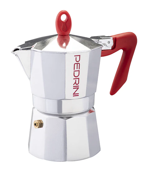 Cafetera Italiana PEDRINI Moka 3 tazas espresso mango rojo