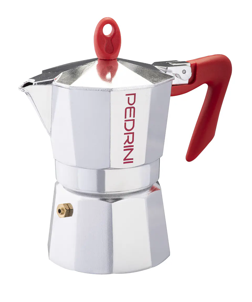 Cafetera Italiana PEDRINI Moka 3 tazas espresso mango rojo 1