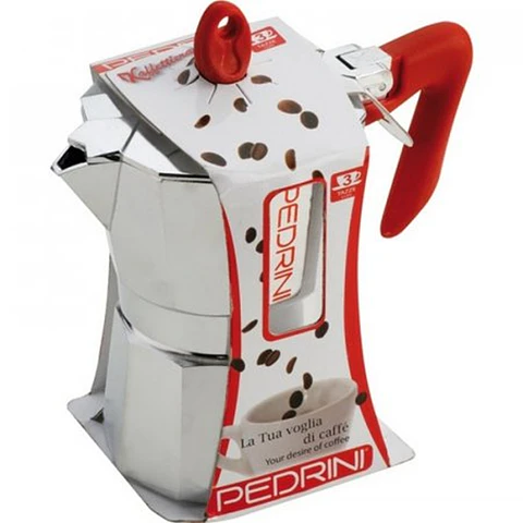 Cafetera Italiana PEDRINI Moka 3 tazas espresso mango rojo