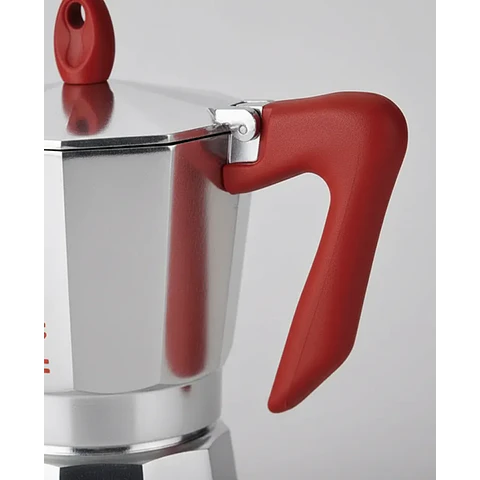 Cafetera Italiana PEDRINI Moka 6 tazas espresso mango rojo