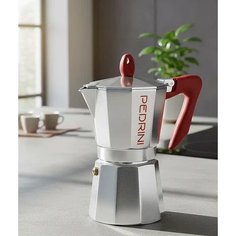 Cafetera Italiana PEDRINI Moka 6 tazas espresso mango rojo