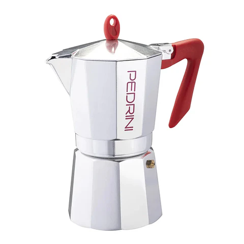 Cafetera Italiana PEDRINI Moka 6 tazas espresso mango rojo