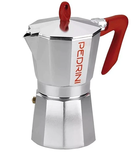 Cafetera Italiana PEDRINI Moka 6 tazas espresso mango rojo