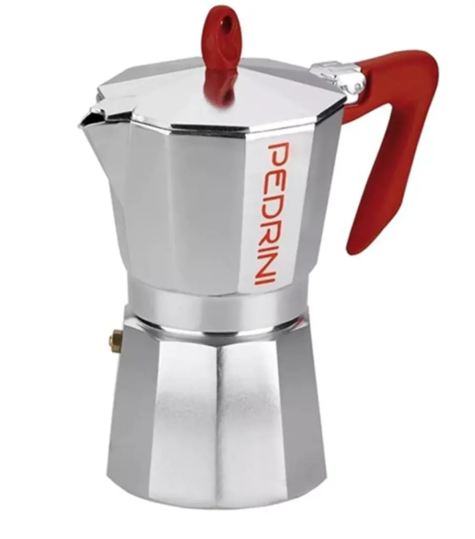 Cafetera Italiana PEDRINI Moka 6 tazas espresso mango rojo 1