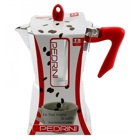 Cafetera Italiana PEDRINI Moka 6 tazas espresso mango rojo