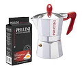 Cafetera Italiana PEDRINI Moka 3 tazas espresso y Café Molido Italiano Pellini Espresso 250gr