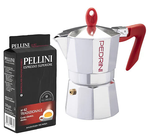 Cafetera Italiana PEDRINI Moka 3 tazas espresso y Café Molido Italiano Pellini Espresso 250gr