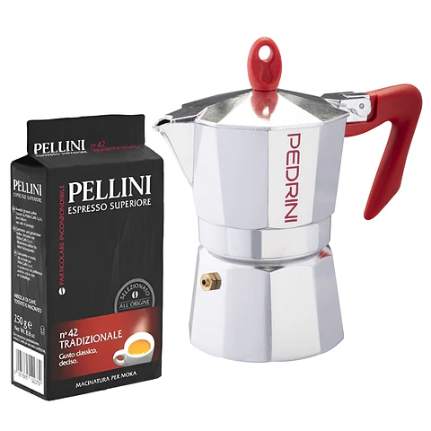 Cafetera Italiana PEDRINI Moka 3 tazas espresso y Café Molido Italiano Pellini Espresso 250gr