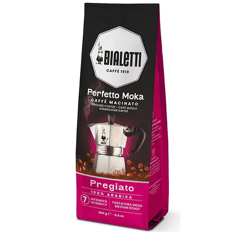 Cafetera Moka Italiana Bialetti 6 Tazas y Café Bialetti Molido Perfetto Moka 250gr
