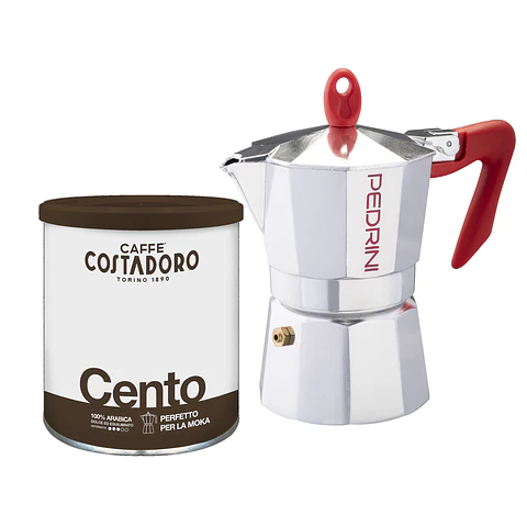 Cafetera Italiana PEDRINI Moka 3 Tazas espresso y Café Molido Italiano Cento 250gr