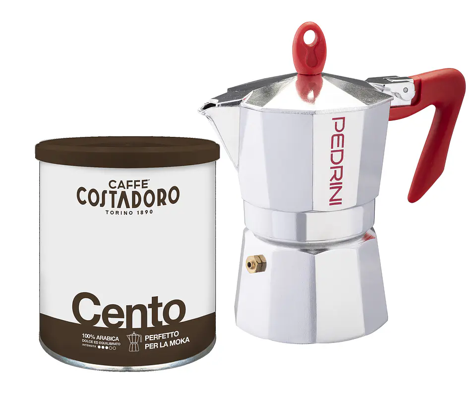 Cafetera Italiana PEDRINI Moka 3 Tazas espresso y Café Molido Italiano Cento 250gr 1