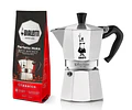 Cafetera Moka Italiana Bialetti 4 Tazas y Café Bialetti Molido Perfetto Moka 250gr